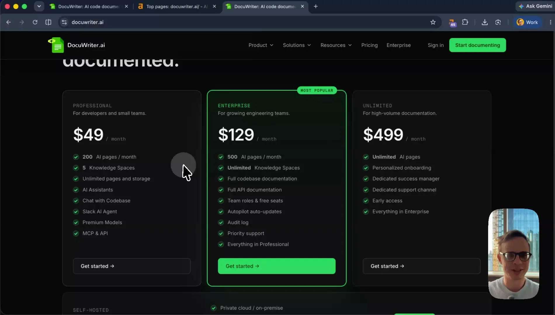 DocuWriter pricing: 200 AI pages, five knowledge bases