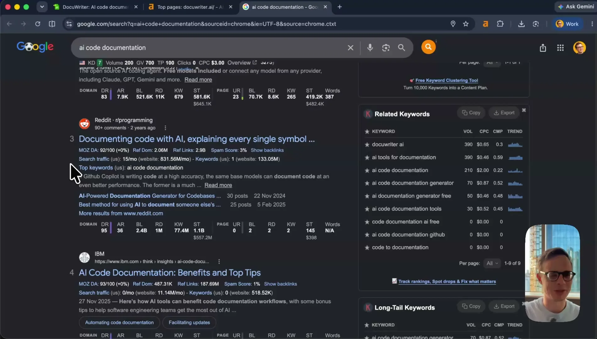 SERP for AI code documentation: OpenAI, Reddit, GitHub, listicles
