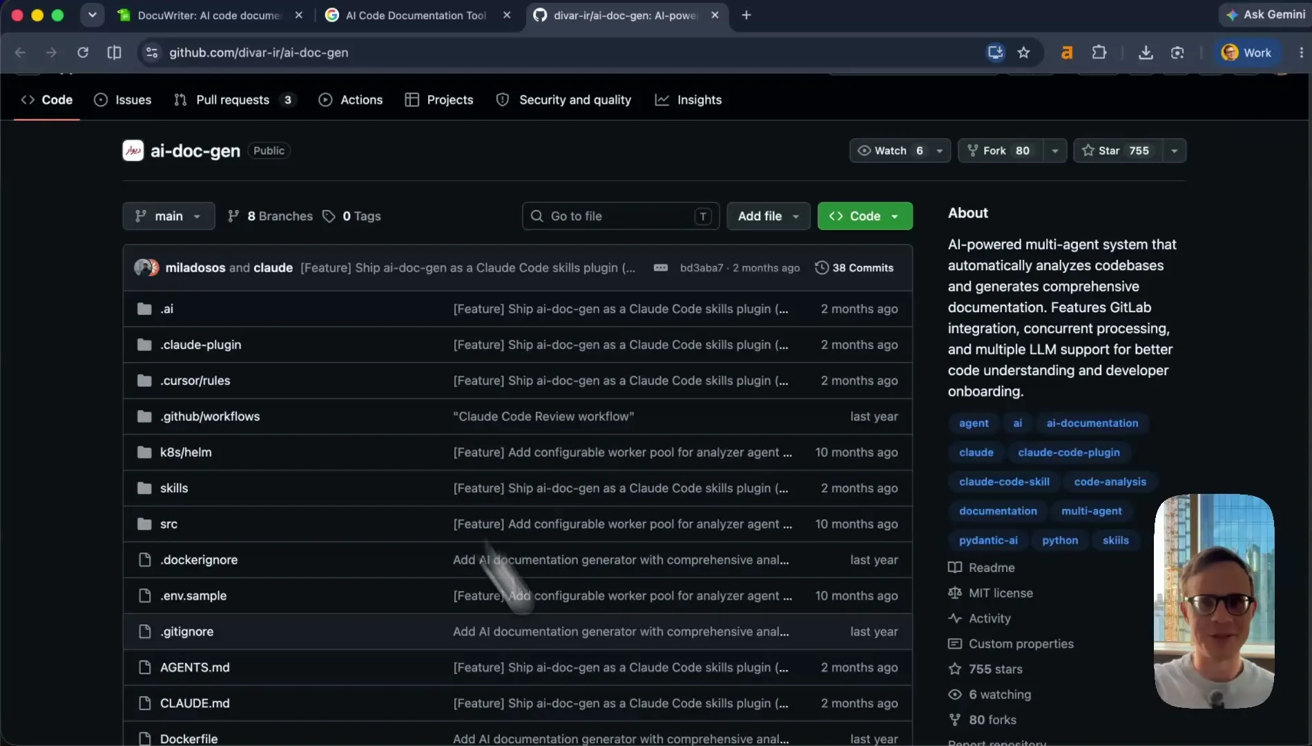 ai-doc-gen on GitHub: Claude Code skill, 755 stars, free