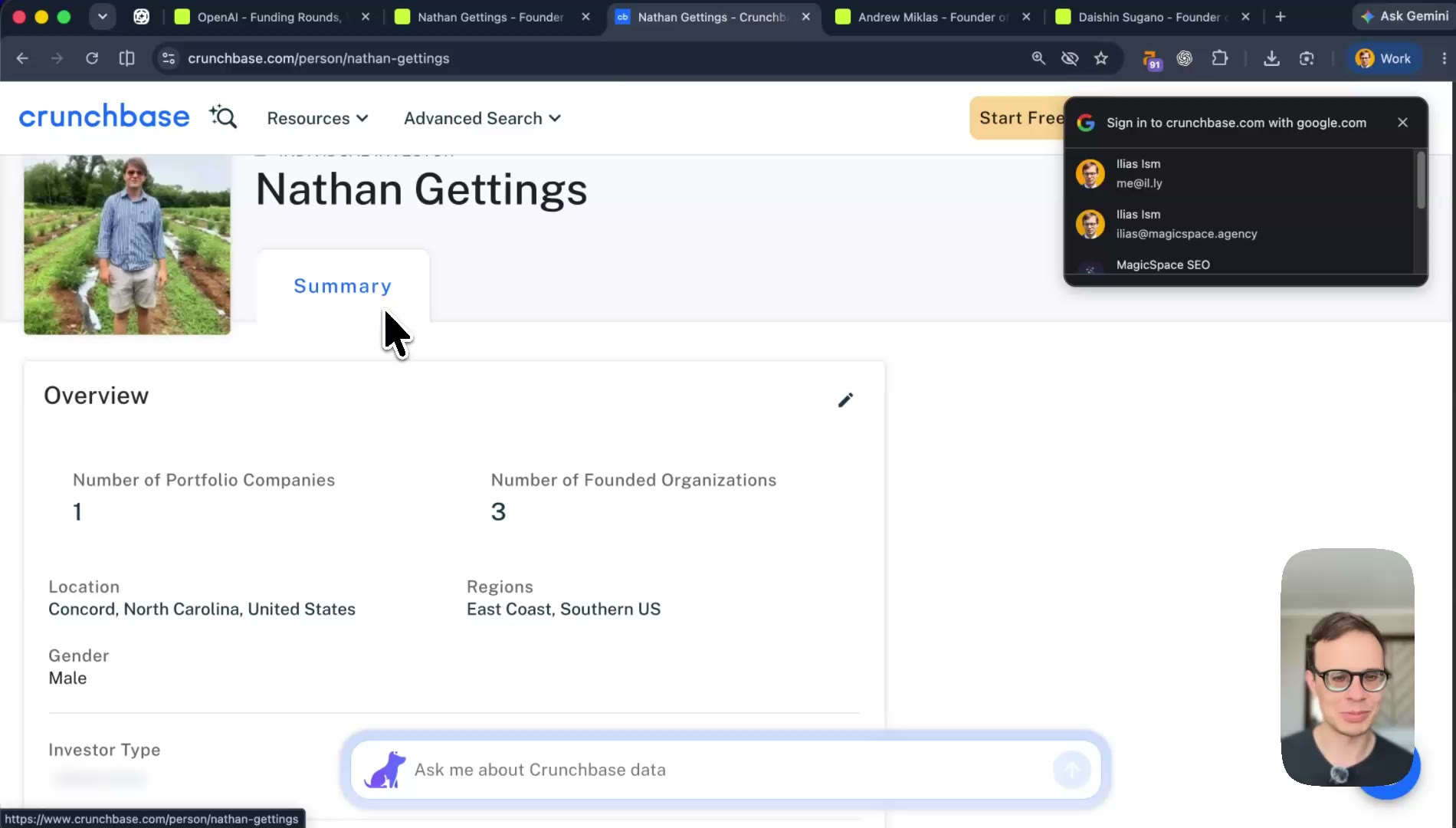 Crunchbase person page with photo