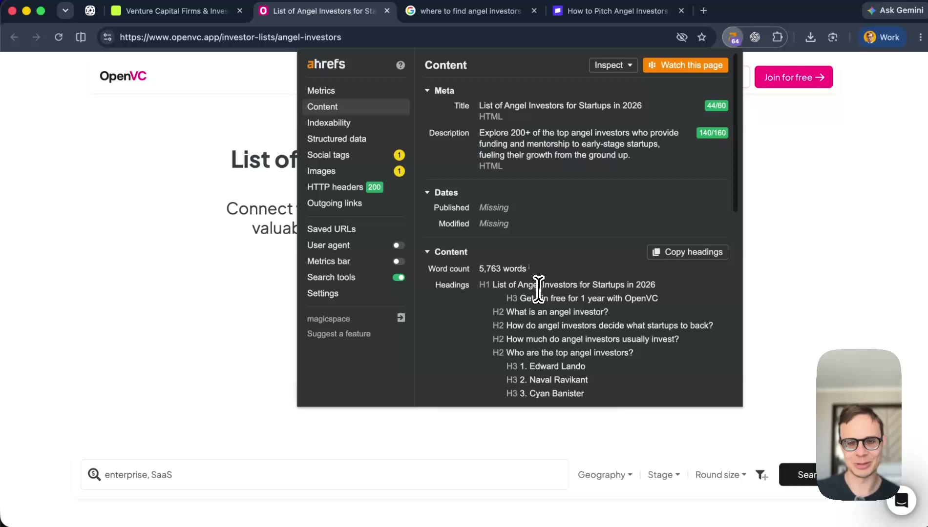 OpenVC angel list on-page SEO