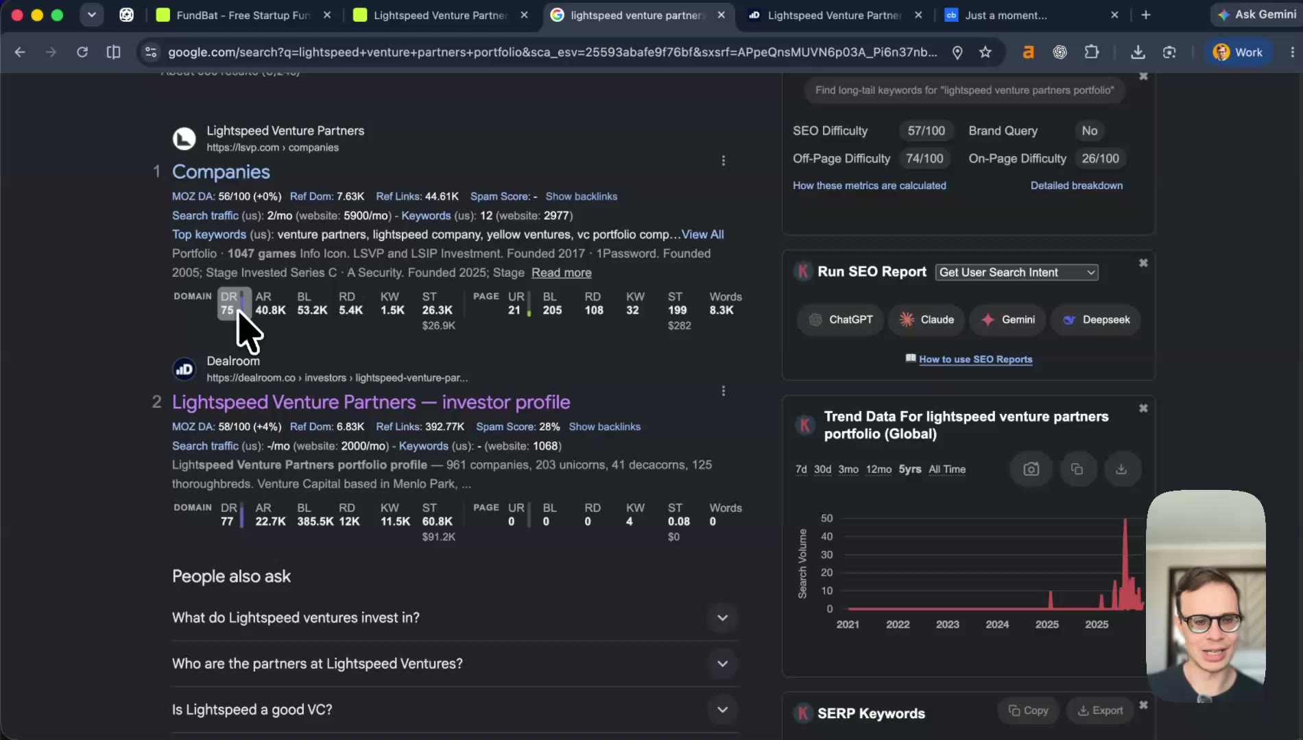 Google SERP for Lightspeed Venture Partners portfolio