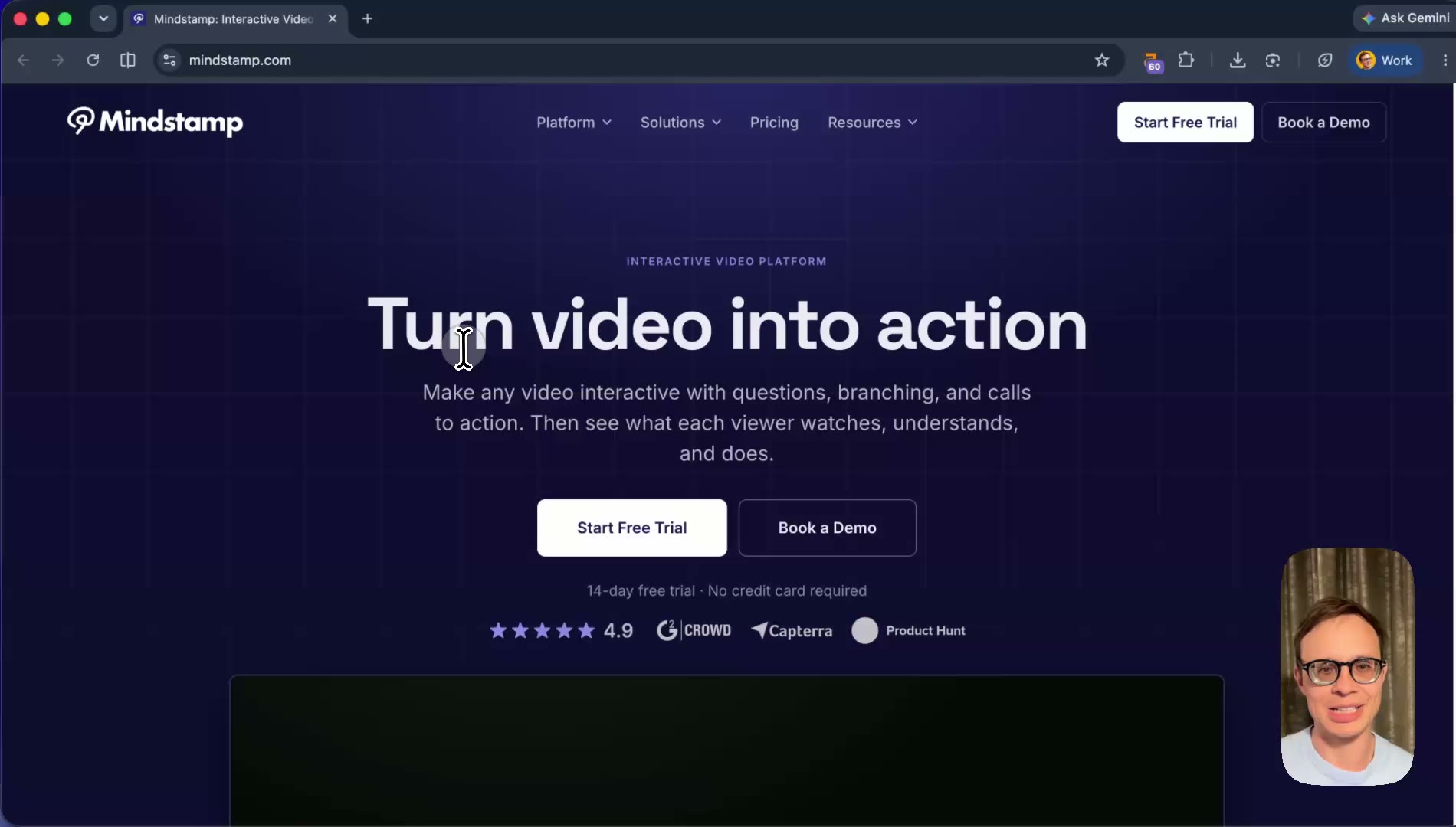 Mindstamp homepage: Turn video into action