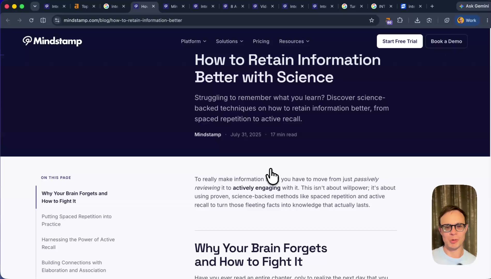 A ranking Mindstamp post with almost no in-content CTA