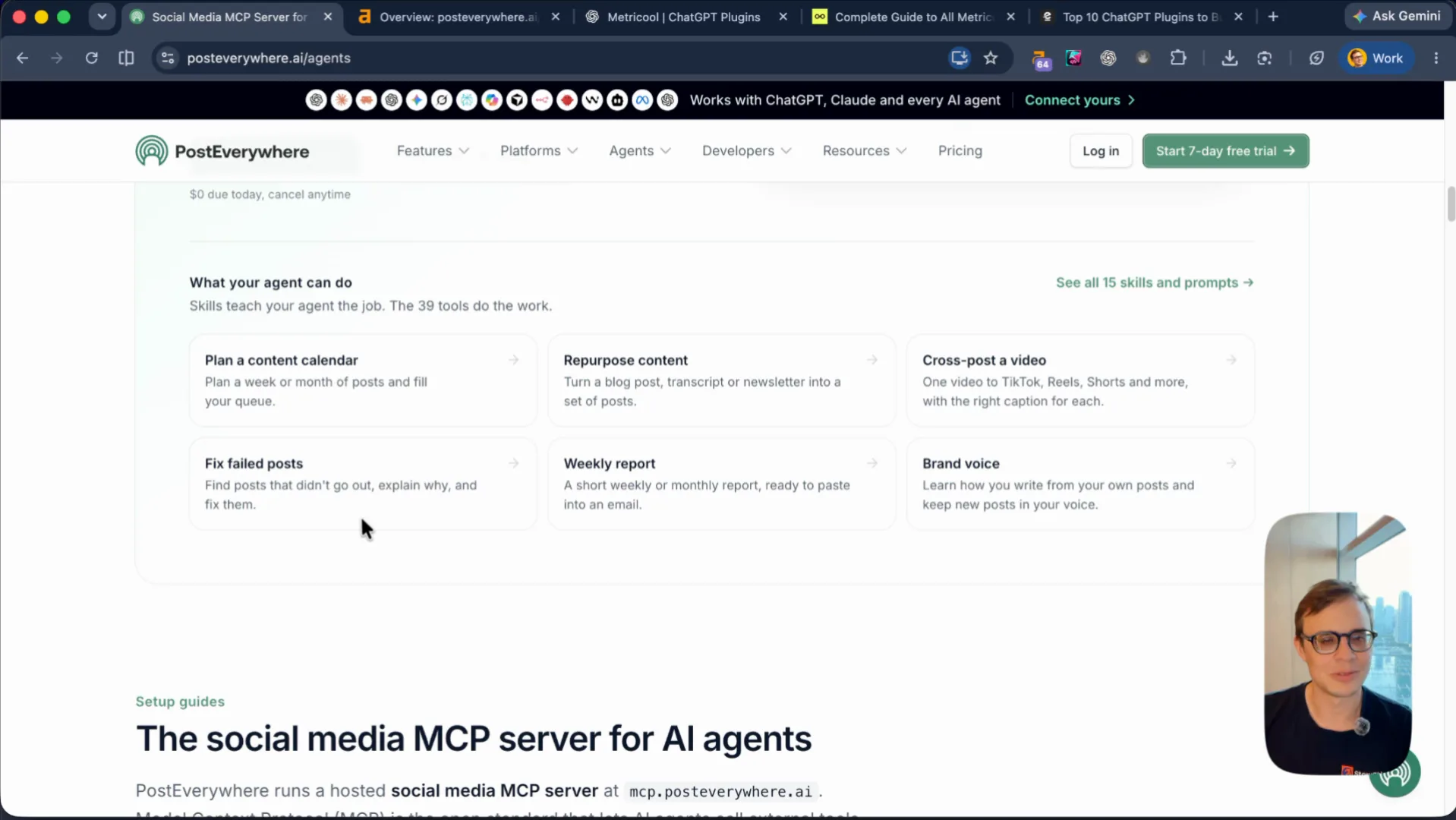 PostEverywhere homepage: Connect any AI agent to social media with one MCP server