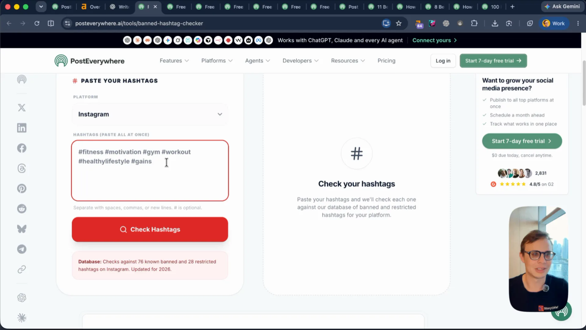 PostEverywhere Free Banned Hashtag Checker tool