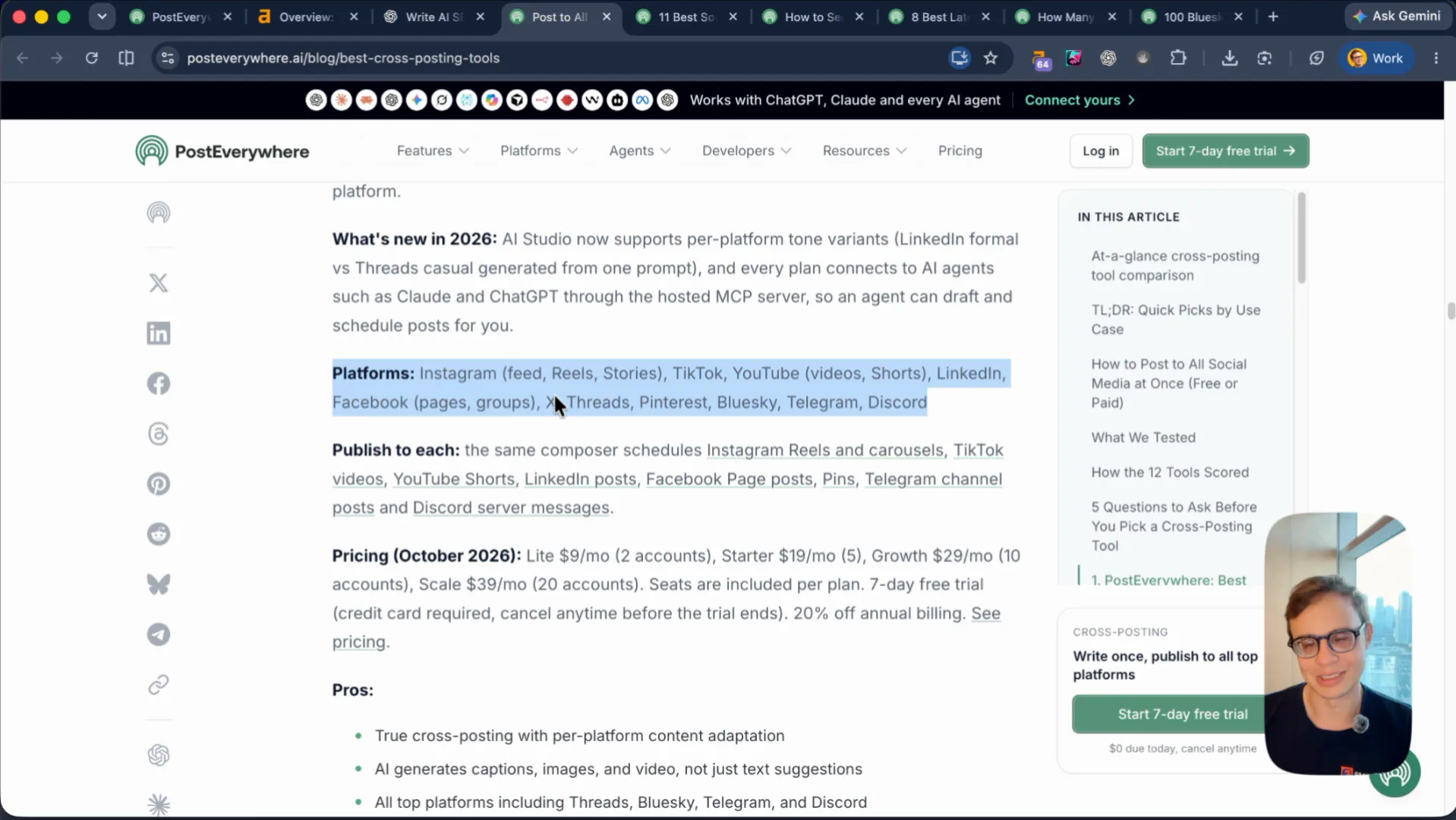 PostEverywhere blog post: 12 Best Cross-Posting Tools with table of contents and CTAs, but no product screenshots