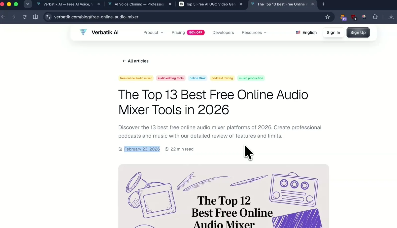 Verbatik Outrank listicle — thin featured image, no real tool tests