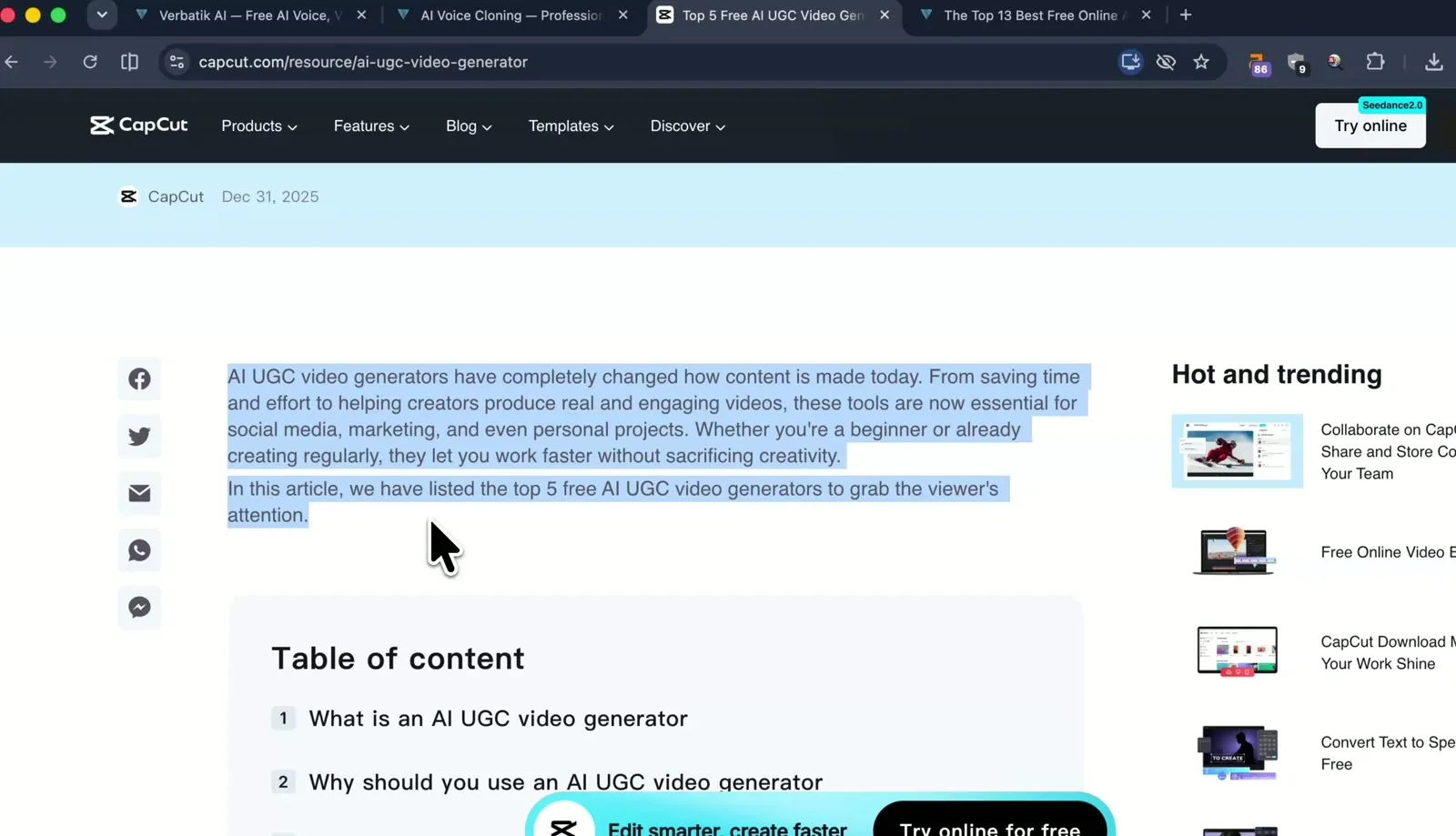 CapCut UGC listicle with definition and UI screenshots