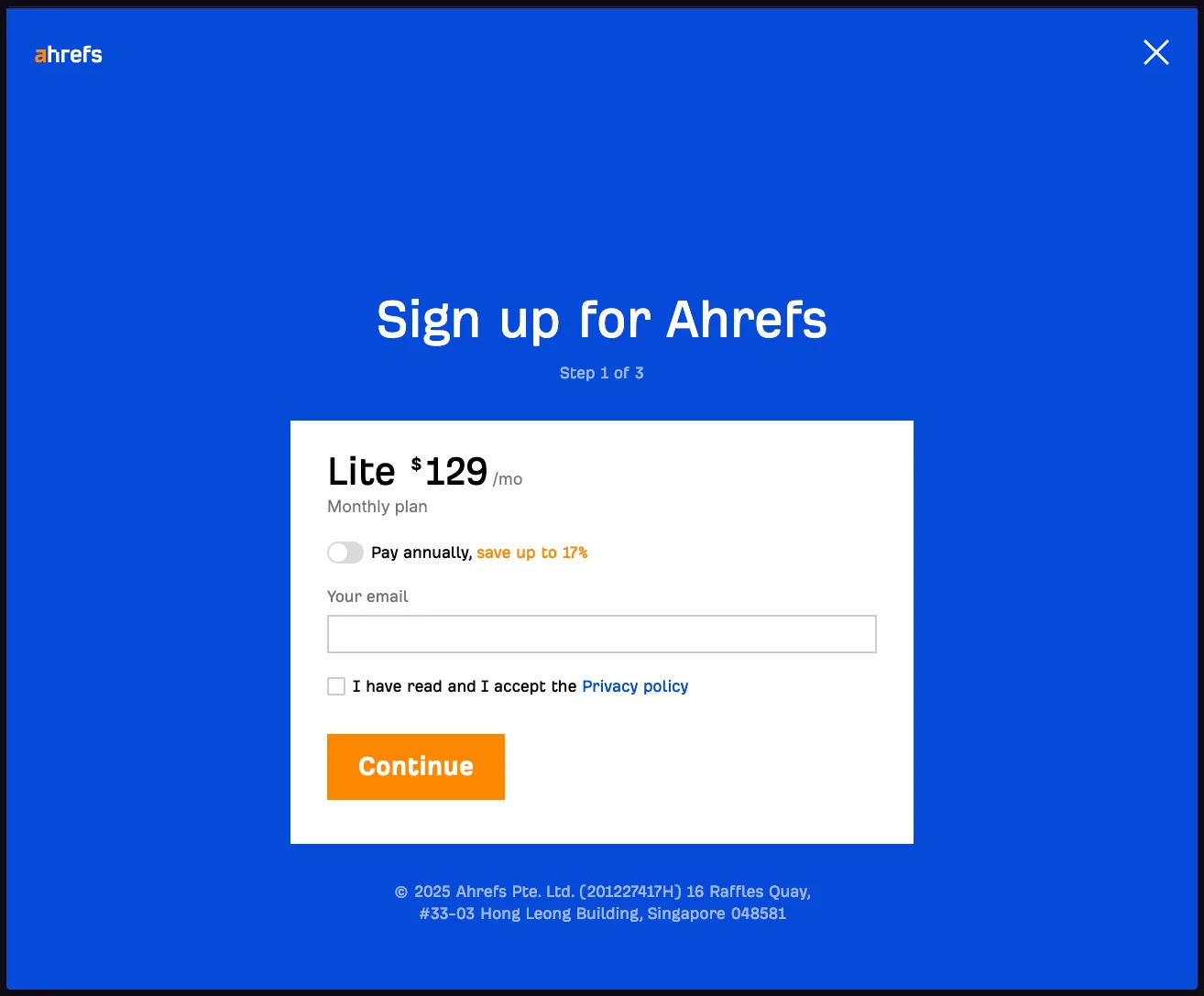 Ahrefs paid signup step