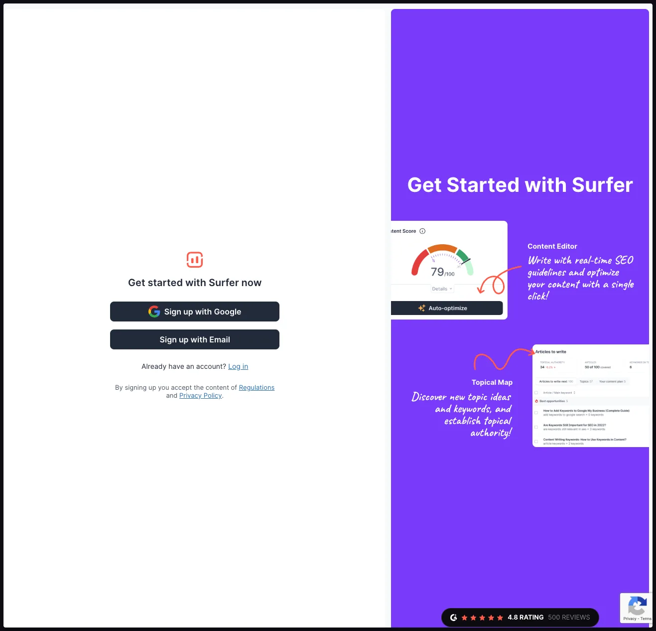 Surfer signup page
