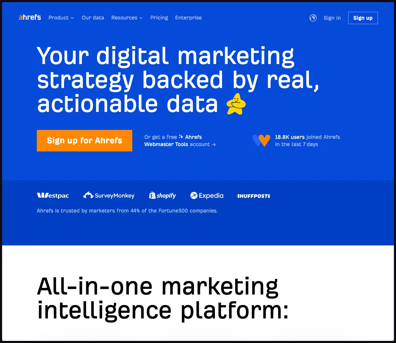 Ahrefs homepage signup CTA